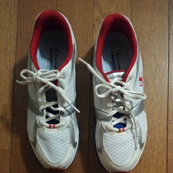 Champion ランニングシューズ 25cm ホワイト/レッド/シルバー