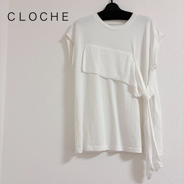 CLOCHE アシメTシャツ カットソー フレンチスリーブ M 白