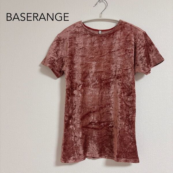 baserange ベースレンジ omo tee ベロアシャイニング Tシャツ 半袖 Mサイズ ピンク ローズピンク 赤