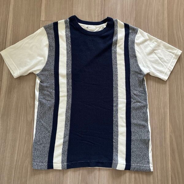 tk.TAKEO KIKUCHI ボーダー柄Tシャツ ネイビー×ホワイト×グレー Mサイズ