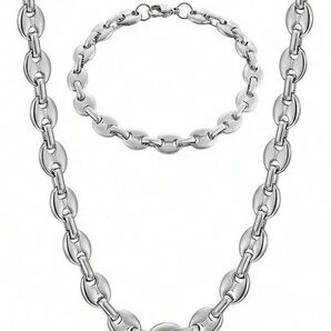 メンズ シンプルネックレス&ブレスレットセット シルバー500442