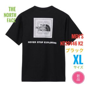 新品☆ノースフェイス バンダナスクエアロゴ Tシャツ メンズ XL ブラック