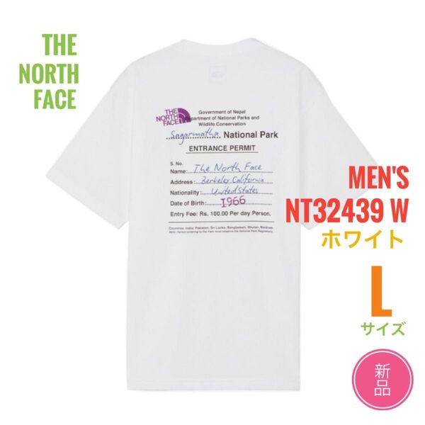新品☆ノースフェイス エントランスパーミッションティー Tシャツ メンズ L ホワイト