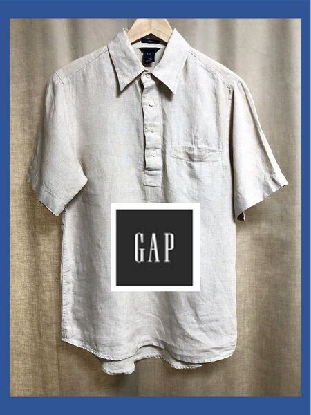GAP ギャップ リネン 麻 シャツ プルオーバー 半袖 生成り 無地 メンズ
