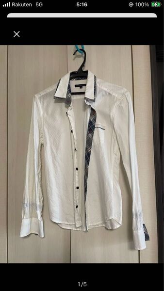 ワイシャツ シャツ チェック 白 ホワイト 長袖シャツ L