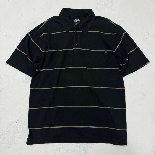 90s 00s old stussy ボーダー ポロシャツ 黒タグ ステューシー