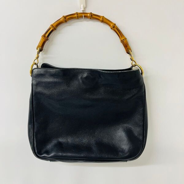 GUCCI グッチ レザー ワンショルダーバッグ バンブー ハンドバッグ ブラック