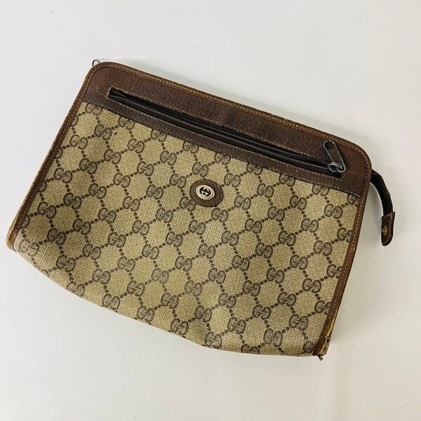 GUCCI オールドグッチ GG柄 セカンドバッグ クラッチバッグ PVC レザー ブラウン系