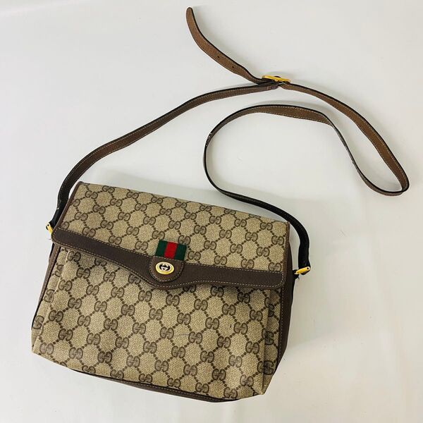 GUCCI オールドグッチ ショルダーバッグ GG柄 シェリーライン ブラウン