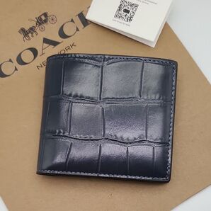 新品 COACH 折り財布 クロコダイル エンボスド レザー メンズ