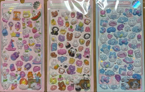 ボンボンドロップシール ぷくぷくシール うさぎ動物園 3枚セット
