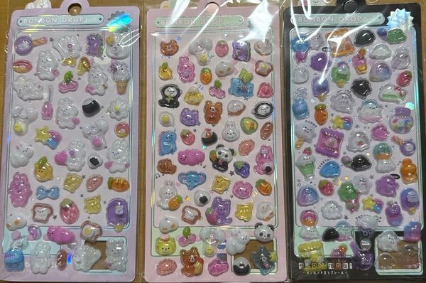 ボンボンドロップシール ぷくぷくシール おばけうさぎ動物園 3枚セット