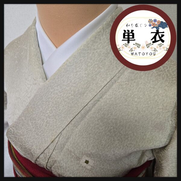 単衣 小紋 絞り柄 唐草 すすき模様 白 オフホワイト シルク 正絹