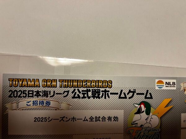 2枚セット 富山GRNサンダーバーズ 2025年シーズン ご招待券 野球 観戦 チケット