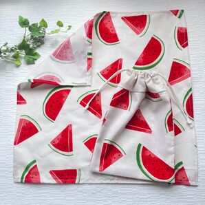 ハンドメイド*給食袋ナフキンセット《スイカ》