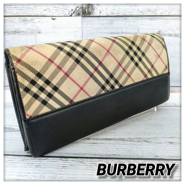BURBERRY 長財布 ノバチェック ベージュ ブラック レザー