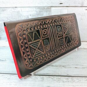 【美品♪】長財布 ウォレット 革 エスニック柄