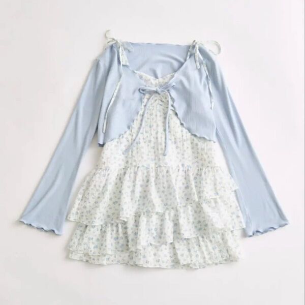 OLIVE des OLIVE フリルキャミワンピースとボレロのセット ブルー サックス