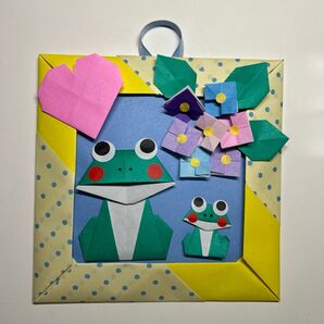 ハンドメイド おりがみ 壁面飾り 紫陽花 カエル
