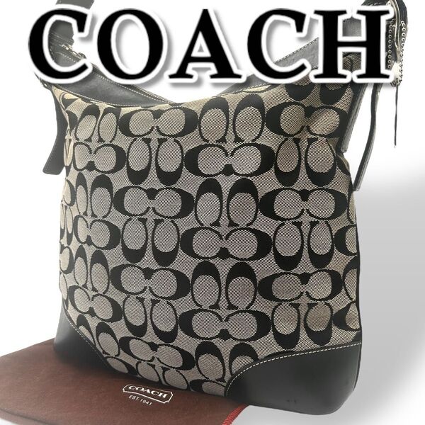COACH コーチ ショルダーバッグ キャンバス クロスボディ 斜め掛け レザー シグネチャー 6346 チャーム付き ブラック