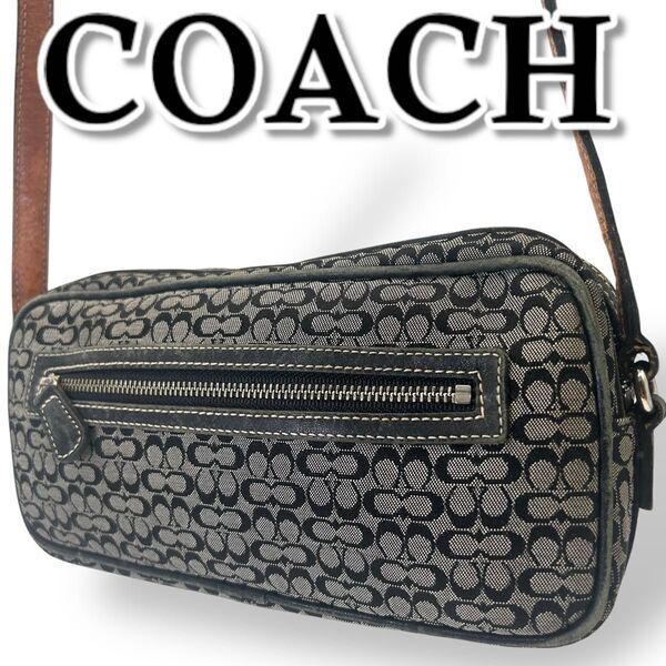 COACH コーチ ショルダーバッグ キャンバス ミニシグネチャー クロスボディ レザー ブラック 6341