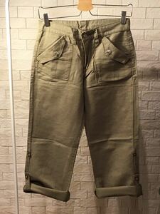 Wrangler ブーツカットクロップドパンツ Sサイズ オリーブ ベイカーパンツ ワークパンツ リネンコットン ラングラー