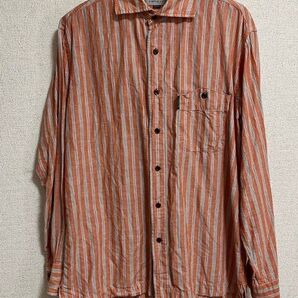 SIMPLE LIFE シンプルライフ ストライプ 長袖シャツ Mサイズ メンズ 麻綿 オレンジ レナウン
