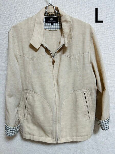 美品 Alain Delon ジャケット ブルゾン アウター L サイズ ベージュ チェック柄