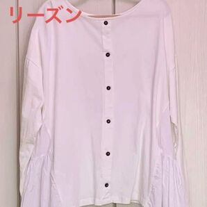 ★しまむら シーズンリーズン サイドフレア切替カットソー 白 ホワイトL