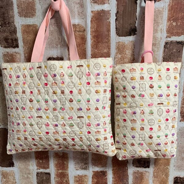 ハンドメイド スイーツ レッスンバッグ 手提げバッグ 上履き入れ 上靴入れ
