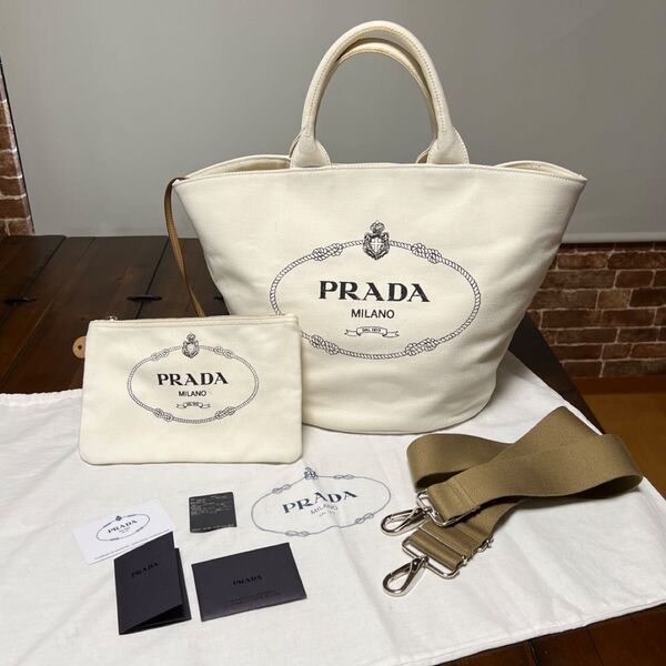 美品 PRADA カナパ ショルダー トートバッグ2WAYキャンバス