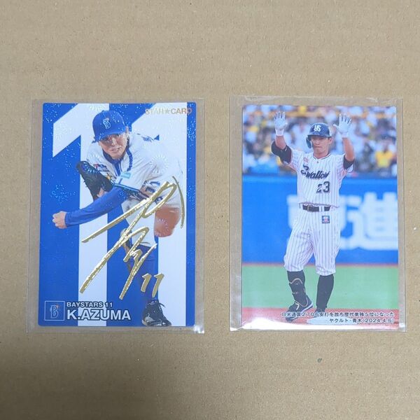 プロ野球チップス2024 スターカード 金箔サイン入り 東克樹とチェックリストカード 青木宣親(こちらは去年のものです!)