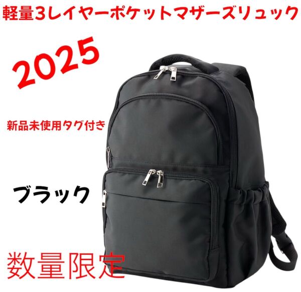 ワークマン 軽量3レイヤーポケットマザーズリュック ブラック