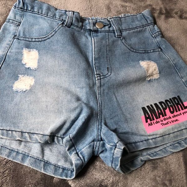 ANAPGIRL デニムショートパンツ ダメージ加工 ライトブルー