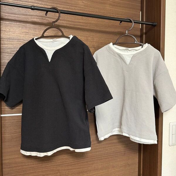 Tシャツ 半袖Tシャツ グローバルワーク ブラック ライトグレー 120 夏服 シンプル レイヤード