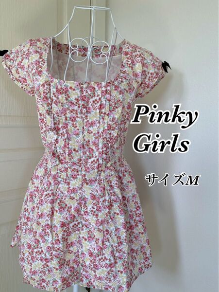 ピンキーガールズ/Pinky Girls花柄半袖トップスM チュニックワンピース 総柄