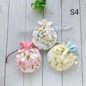 お買得S4◆ミニまる巾着3枚組 ◆花と妖精◆ ポーチ ハンドメイド