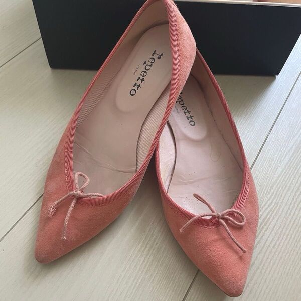 ◆repetto◆ポインテッドトゥ◆バレエシューズ◆スウェード◆サーモンピンク◆サイズ37