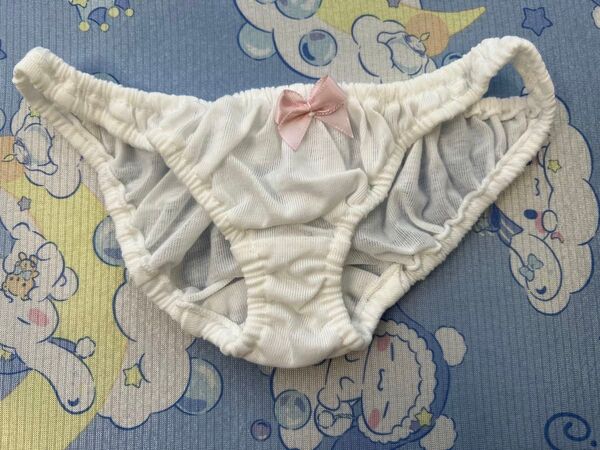 S166 白のくしゅくしゅスキャンティ ピンクのリボン付き XXSサイズ