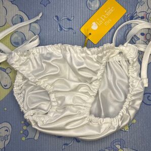 S171 【LaPomme mini 】白の極小くしゅくしゅ光沢フェリカ生地ヒモスキャンティ 紐パンティ ポリエステル100% M