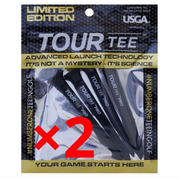 【2点セット】Tour プロ Tee black ツアーティー リミテッドエディション ティー 4本入り ×2 ゴルフ ロング 黒