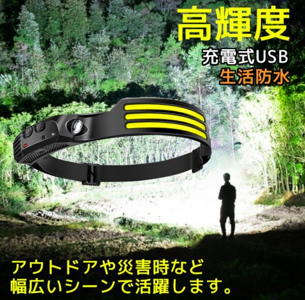 ヘッドライト 充電式 LED USB type-c キャンプ 釣り 登山 夜釣