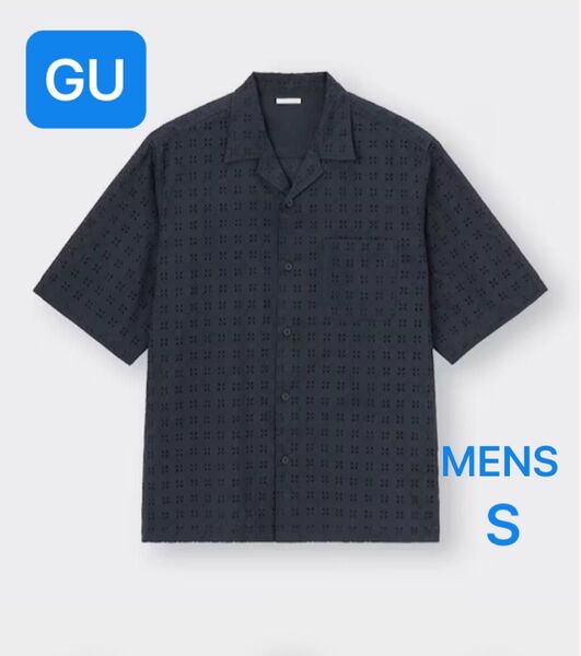 GU エンブロイダリーオープンカラーシャツ(5分袖) S メンズ レディース シアー シャツ