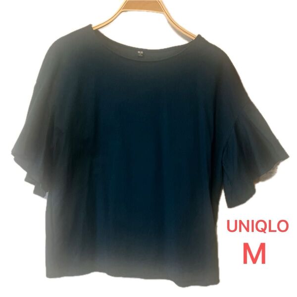 UNIQLO マーセライズコットンギャザースリーブT レディースM グリーン系
