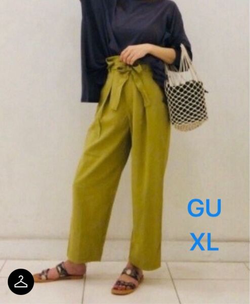 GU タックハイウエストワイドストレートパンツ レディース XL 54Green ワイドパンツ