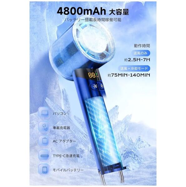 ハンディファン 手持ち扇風機 冷却プレート ハンディクーラー 携帯扇風機 100段階風量調節 強風 高速ドローンモーター