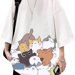 Tシャツ メンズ 半袖 トップス 無地 ゆったり 猫ロゴ おもしろシャツ