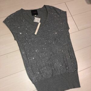 rosebullet Rosebullet spangled V neck knitted short sleeves do Le Mans knitted tag equipped gray ckra1 ka 0813 tops summer knitted 