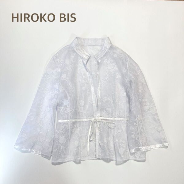 【極美品】HIROKO BIS 花刺繍 シアーカーディガン 大きいサイズ