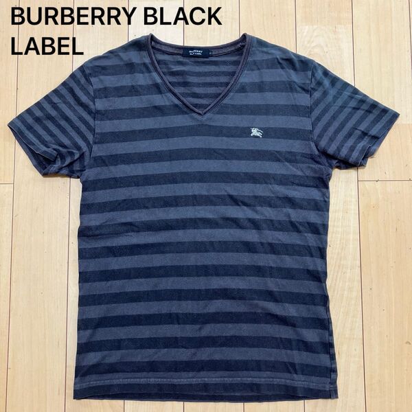 BURBERRY BLACK LABEL Tシャツ ボーダー グレー サイズ2